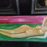 Обнаженная лежащая на зеленом холст льняной Paintbrush Nude art Ukraine 2021 - photo 1