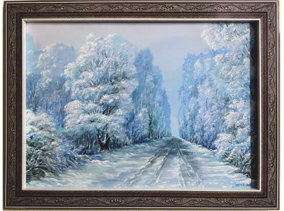 Painting “Winter frost Road”, Масло на панели, Oil painting, Contemporary realism, Landscape painting, Ukraine, 2021 - photo 1