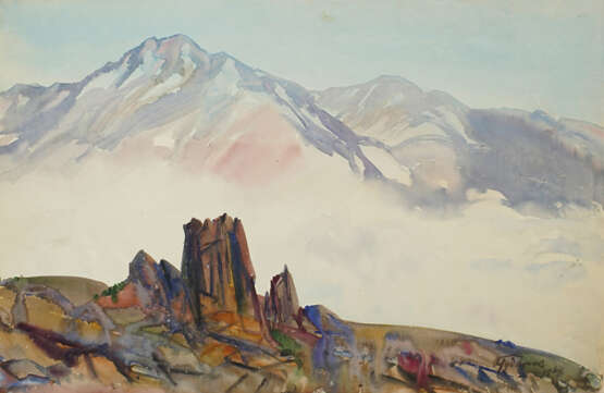 Кавказ. Облака поднимаются Realism Landscape painting 1964 - photo 1