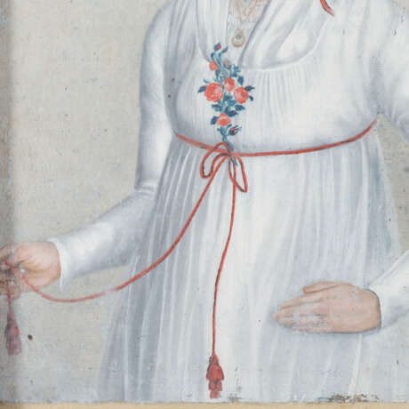 MALER/IN 18. Jh., "Junge Dame in weißem Kleid mit Rosenschmuck", - Foto 5