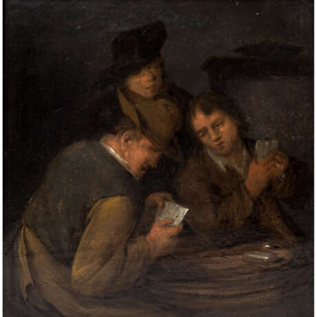 FLÄMISCHER MALER 17. Jh., Umreis Teniers, "Drei Kartenspieler in der Stube", - Foto 1