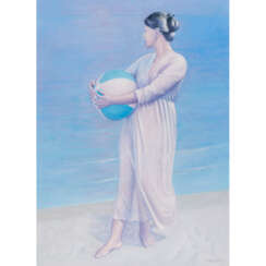 ANDERSEN, ERLING (1937-2010), "Junge Frau mit Wasserball am Strand",