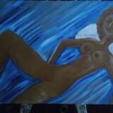 Обнаженная лежащая на голубом Fiberboard Oil Impressionism Nude art Ukraine 2021 - photo 1