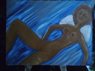 Nude reclining on blue