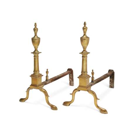 A PAIR OF FEDERAL BRASS AND WROUGHT IRON ANDIRONS - photo 1