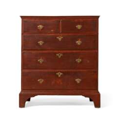 A QUEEN ANNE RED-PAINTED MAPLE CHEST-OF-DRAWERS