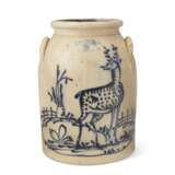 A SALT-GLAZED COBALT-BLUE DECORATED STONEWARE THREE GALLON CROCK WITH `POLKA-DOT` STANDING STAG - photo 1