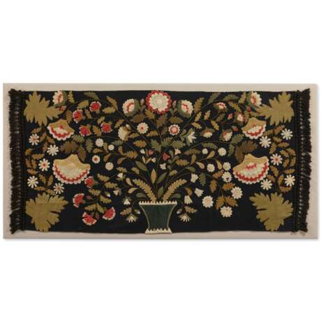 A WOOL AND VELVET APPLIQUED TABLE RUG - photo 1