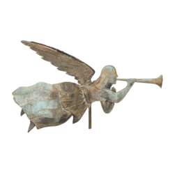 A MOLDED COPPER FLYING ANGEL GABRIEL WEATHERVANE