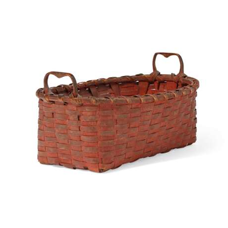 A RED-PAINTED WOVEN SPLINT OVAL BASKET WITH TWO ASH HANDLES - фото 1