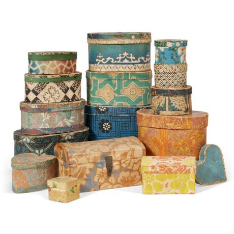 A GROUP OF SIXTEEN WALLPAPER-COVERED BOXES - photo 1