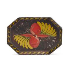 A BLACK-PAINTED TOLEWARE OCTAGONAL TRAY