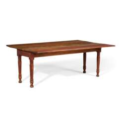 A RED-PAINTED MAPLE DROP-LEAF DRAW-BAR DINING TABLE