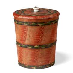 A PAINT-DECORATED LEHNWARE SUGAR BUCKET WITH MATCHING LID