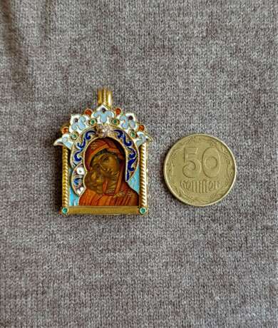 Миниатюрная икона Божьей Матери Enamel Cloisonne enamel Classicism Religious genre Ukraine 2021 - photo 4