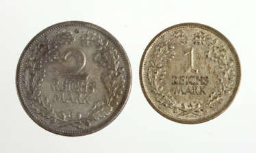 1 und 2 Reichsmark 1925 A und 1926 E