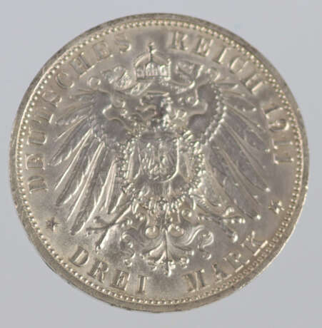 3 Mark Silberne Hochzeit Wilhelm II. Württemberg 1911 F - photo 2