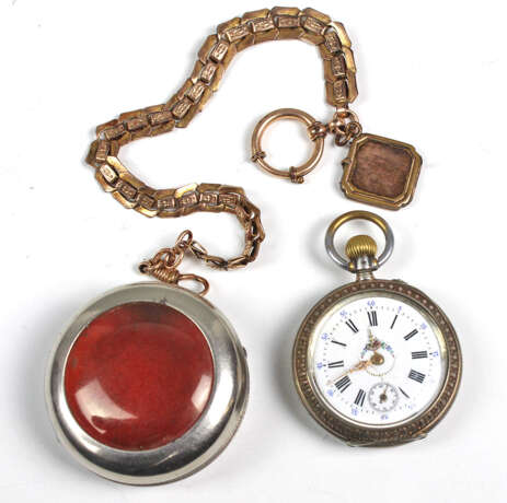 silberne Herren Taschenuhr mit Golddoublé Kette - Foto 1