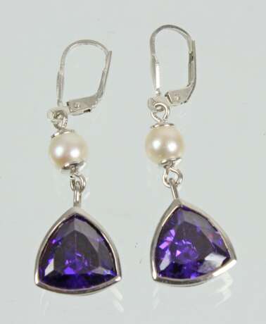 Amethyst Ohrringe mit Perle - Foto 1