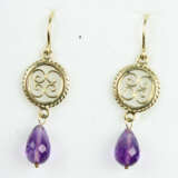 antike Gold Ohrringe mit Amethyst - photo 1