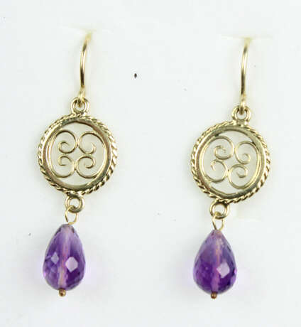 antike Gold Ohrringe mit Amethyst - photo 1