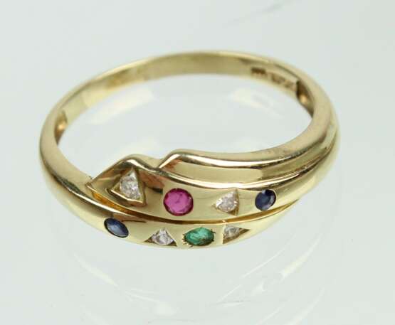 Rubin Saphir Smaragd Ring mit Brillanten - GG 585 - Foto 1