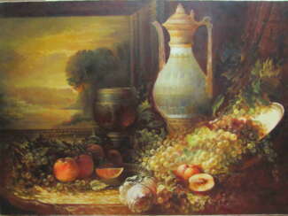 "Still life with a jug and fruit"