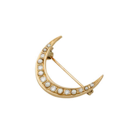 Brosche "Mondsichel" mit Perlen und 8 Brillanten - Foto 4
