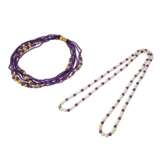 Konvolut 2 Colliers mit Amethysten und Zuchtperlen, - Foto 1