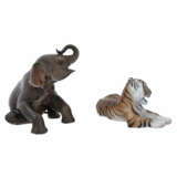 ROSENTHAL 2 Tierfiguren 'Junger Tiger' und 'Junger Elefant', um 1940. - Foto 3