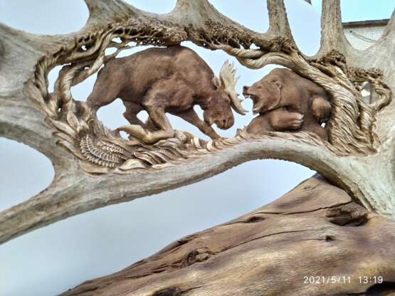 Схватка Moose horn Bone carving Realism животные в природе Russia 2020 - photo 4