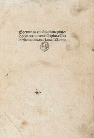 BOEZIO, Severino (465-524) - De consolatione Philosophie necnon de disciplina scholarium. Lyon: Jean Du Pré , 1489.  - Foto 1