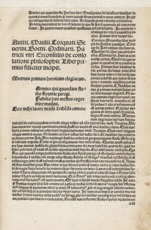 BOEZIO, Severino (465-524) - De consolatione Philosophie necnon de disciplina scholarium. Lyon: Jean Du Pré , 1489.  - Foto 4