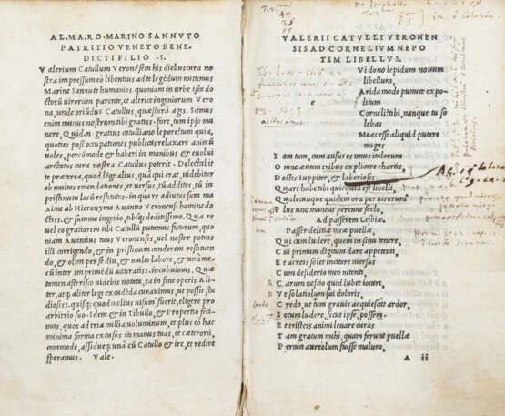 CATULLO, Gaio Valerio (84-54 A.C.) - Catullus Tibullus, Propetius. Venice: Aldo Manuzio, 1502.  - фото 1