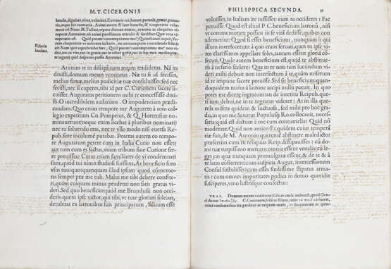CICERONE, Marco Tullio (106 A.C.-43 A.C.) - Philippicae, diligentissime ad exemplar fidelius repositae. Paris: Michael Vascosan for Jodocus Badius, 1537.  - photo 4