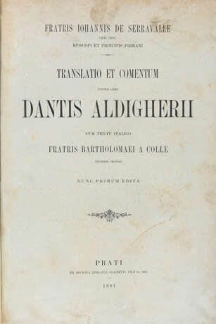 DA SERRAVALLE, Giovanni (1350-1445) - Translatio et comentum totius libri Dantis Aldigherii. lawn: Giachetti, 1891.  - photo 2