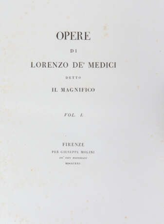 DE MEDICI, Lorenzo (1449-1492) - Opere. Florence: Giuseppe Molini co' tipi Bodoniani, 1835.  - photo 3
