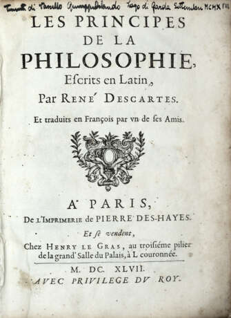 DESCARTES, René (1596-1650) - Les principes de la philosophie. Paris: Henry le Gras, 1647-1651.  - фото 2