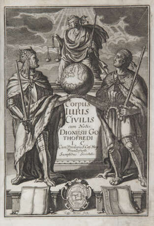 GODEFROY, Denis (1549-1622) - Corpus juris civilis in quatuor partes distinctum.. Codicis Justiniani.. Authenticae..Feudorum..Appendix. Frankfurt: Hieronymus Polichius, 1663.  - Foto 2