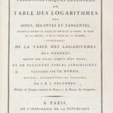 BINDING - BORDA, Jean-Charles (1733-1799); DELAMBRE, Jean-Baptiste (1749-1822) - Tables trigonometriques. Paris: Imprimerie de la Republique, Anno IX (1799-1800).  - Foto 3