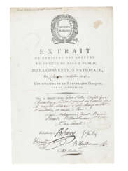 ROBESPIERRE, Maximillien (1758-1794); Comitè de Salut Public - Extrait du registre des arrétés du Comité de Salut Public. 4 Ottobre 1793. 