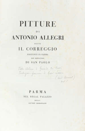 CORREGGIO - DE ROSSI, Giovanni Gherardo (1754 - 1827) - Pitture di Antonio Allegri detto il Correggio esistenti in Parma nel monistero di San Paolo. Parma: Bodoni, 1800.  - photo 2