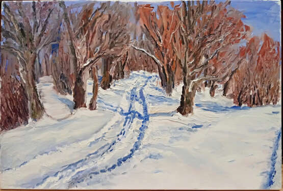 Зимняя дорога Масло на холсте на подрамнике Импрессионистическая техника Impressionismus Landschaftsmalerei Ukraine 2021 - Foto 1