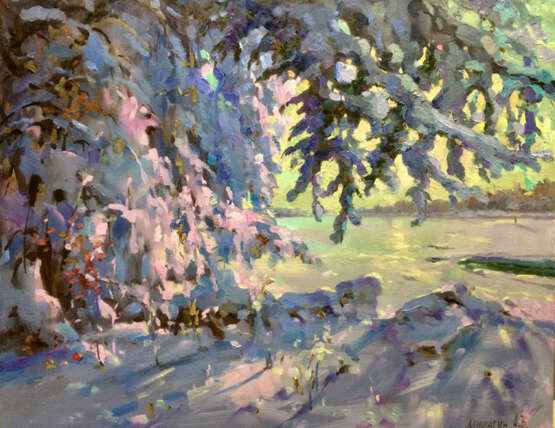 Под снежными ветвями Canvas on the subframe Oil Realism Landscape painting Russia 2022 - photo 1