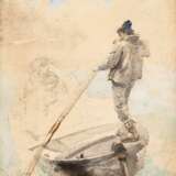 Studio per "Barca chioggiotta" Papier Öl Impressionismus Genrekunst Italien 1876 - Foto 1