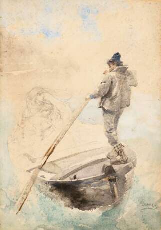 Studio per "Barca chioggiotta" Papier Öl Impressionismus Genrekunst Italien 1876 - Foto 1