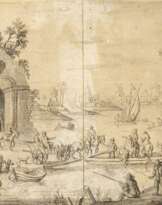 Holländische Dorflandschaft mit Ruinen und Fährboot