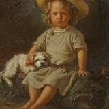 Portrait of a Boy with Summer Hat and Dog - photo 1