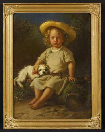 Portrait of a Boy with Summer Hat and Dog - photo 2