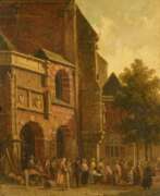 Adrianus Eversen. Marktstände vor einer holländischen Kirche